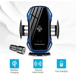 Wirelsss Car Charger,QI Fast Charging Air Vent Holder Auto-Clamping Smart Sensor Phone Holder for Car Compatible with iPhone 11/11 Pro/11 Pro Max/Xs MAX/XS/XR/X/8/8+,Samsung S10/S10+/S9/S9+(Blue)