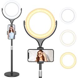 8" LED Selfie Ring Light with Stand & Cell Phone Holder, Adjustable Beauty Camera Ringlight for Makeup/Live Stream/YouTube Video/Vlogs/Photography, Compatible for iOS Android