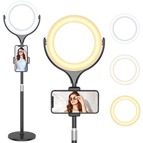 8" LED Selfie Ring Light with Stand & Cell Phone Holder, Adjustable Beauty Camera Ringlight for Makeup/Live Stream/YouTube Video/Vlogs/Photography, Compatible for iOS Android