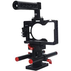 Acouto Camera Stabilizer Cage Kit, Aluminum Alloy Film Movie Making Kit with Top Handle Follow Focus Rods Accessory for Sony A6500