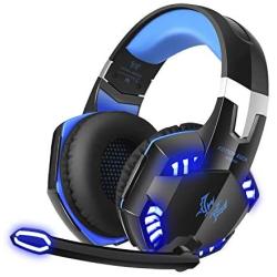 Homgrace Stereo Bass Surround Gaming Headset, Over Ear Gaming Headphones with Mic, Noise Reduction, LED Lights and Volume Control for Laptop, PC, Mac, iPad, Smartphones Blue (Renewed)