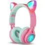Riwbox Bluetooth Headphones, Riwbox CT-7 Cat Ear LED Light Up Wireless Foldable Headphones Over Ear with Microphone and Volume Control for iPhone/iPad/Smartphones/Laptop/PC/TV (Pink&Green) Riwbox Bluetooth Headphones, Riwbox CT-7 Cat Ear LED Light Up Wireless Foldable Headphones Over Ear with Microphone and Volume Control for iPhone/iPad/Smartphones/Laptop/PC/TV (Pink&Green)