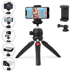 Polarduck Mini Tripod, Cell Phone Tripod, Tabletop Holder Tripod Stand for iPhone/Camera/DLSR/Android Smartphone/Projector with Universal Phone Mount & GoPro Mount, Fully Adjustable Angle & Rotation