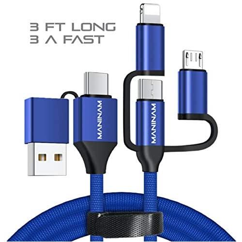 MANINAM Multi USB Cable, Travel Compact Multi Charging Data Cable with USB C Adapter [3FT 6FT 10FT] 2A 2.4A 3A Fast Charger, Universal Micro USB C Cable, Premium Cotton Braided with Organizer Strap