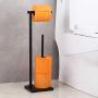 GERZ Bathroom Toilet Paper Holder Stand with Reserve, Modern Tissue Roll Holder SUS304 Stainless Steel Rustproof Freestanding, Matte Black