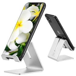 Desktop Cell Phone Stand Holder, ToBeoneer Aluminum Solid Portable Universal Desk Stand for All Mobile Smart Phone Tablet Display Huawei iPhone X 8 7 6 Plus 5 Ipad 2 3 4 Ipad Mini Samsung (Silver)