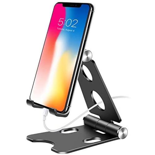 Phone Stand Holder,Full Foldable Phone Holder for Desk,Cell Phone Stand Adjustable Desktop Phone Holder Cradle Compatible with iPhone 11 Pro Max,iPad Mini,Tablets (7-10"), All Phones (Black)