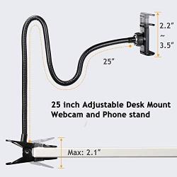 Webcam Stand and Phone Holder - Amada 25 inch Flexible Arm 360 Desk or Bed Gooseneck Mount Stand for Cell Phone 11 Pro XS Max XR X 8 7 6 Plus and Logitech C925e, C922x, C930e,C922,C930,C920,C615,Brio