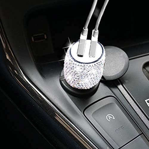 Dual USB Car Charger with Bling Bling Handmade Rhinestones Crystal, Car Decorations for Fast Charging, Car Decors for iPhone, iPad Pro/Air 2/Mini, Samsung Galaxy Note9/8/S9/S9+,LG, Nexus, HTC, etc