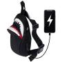 Premium Nylon Fanny Packs, Sling Bag, Waist Bag Pack, Shoulder backpack, Small Crossbody Bags for Women & Men, Unisex, USB Charging Port Bag, Adjustable Strap, Lightweight, Protective Polyester Foam Filling Layer, Glow in Dark Material, Shark, Black, 