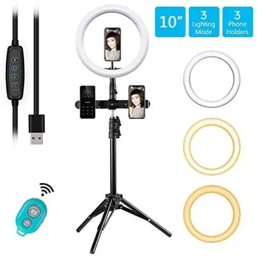 MOUNTDOG 10’’ Selfie Ring Light with Tripod Stand and Phone Holder, Led Ring Light with Wireless Remote 3 Modes & 10 Brightness for Makeup Beauty,YouTube Video, Live Streaming, Portrait Shooting MOUNTDOG 10’’ Selfie Ring Light with Tripod Stand and Phone Holder, Led Ring Light with Wireless Remote 3 Modes & 10 Brightness for Makeup Beauty,YouTube Video, Live Streaming, Portrait Shooting