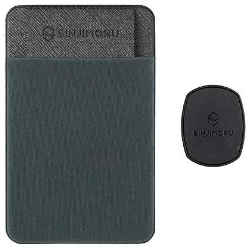 Sinjimoru Removable Cell Phone Wallet with Flap, Wireless Charging Compatible Phone Card Holder Wallet and iPhone Mount, Sinji Mount Flap Grey