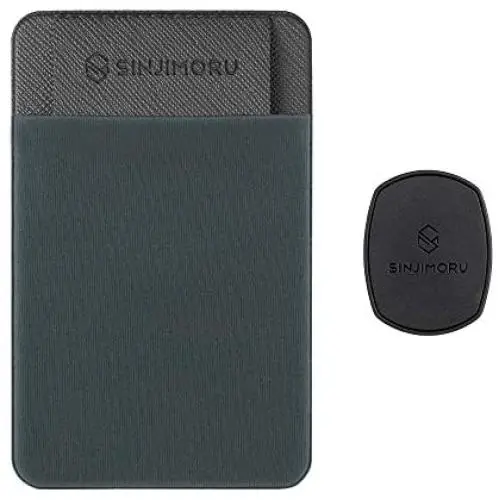 Sinjimoru Removable Cell Phone Wallet with Flap, Wireless Charging Compatible Phone Card Holder Wallet and iPhone Mount, Sinji Mount Flap Grey