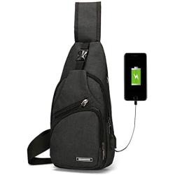 Mens Womens Sling Chest Shoulder Bag Outdoor Travel Crossbody Backpack with USB Charging Port