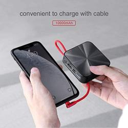 Portable Charger 10000mAh Power Bank,KONFULON Cellphone Charger,Ultra Compact Backup Battery with Built in Cable Compatible with iPhone11/XS/XR/X/8/8P/7/6/6S