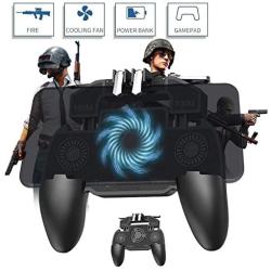 Newseego Mobile Game Controllers, 5-in-1 Upgrade Version Gamepad with Phone Cooling Pad, Sensitive Shoot Aim Trigger Gaming Grip for Knives Out/Rules of Survival for Android & iOS - Black