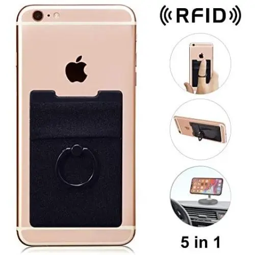 New 5-in-1 Cell Phone Wallet-Stick On Spandex Ring Card Holder Sleeve Back-Double-Pocket+Magnetic+Finger Grip Strap Loop+Kickstand+RFID Block ,Most of Smartphones (iPhone/Android/Samsung Galaxy) New 5-in-1 Cell Phone Wallet-Stick On Spandex Ring Card Holder Sleeve Back-Double-Pocket+Magnetic+Finger Grip Strap Loop+Kickstand+RFID Block ,Most of Smartphones (iPhone/Android/Samsung Galaxy)