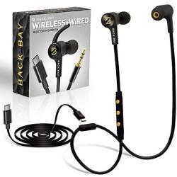 Back Bay 3-in-1 Wireless & Wired USB-C Headphones [Bluetooth, USB Type C, Aux 3.5mm Cables] Sweatproof Earbuds Bass Earphones. Pixel, Note, Galaxy