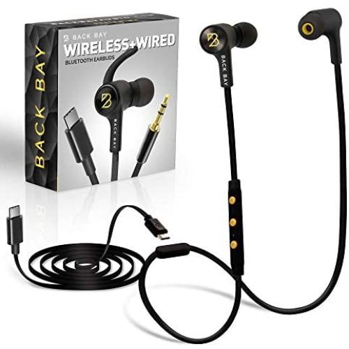 Back Bay 3-in-1 Wireless & Wired USB-C Headphones [Bluetooth, USB Type C, Aux 3.5mm Cables] Sweatproof Earbuds Bass Earphones. Pixel, Note, Galaxy