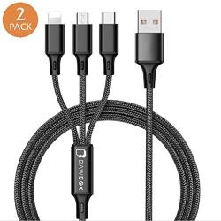 Multi Charging Cable 3 in 1 Premium Nylon Braided Multiple Device Charging Cord by BawBox - MFi Certified - Fast Charging Adapter Type C/Micro USB Compatible w/Cell Phone Tablet and More (2 Pack)