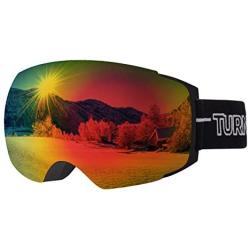 TurnWay OTG Ski/Snowboard Goggles - Magnet Dual Layers Interchangeable Lens, Frameless, 100% UV Protection, Anti-Scratch & Anti-Fog Snow Goggles for Men & Women