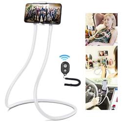 Upgrade Phone Holder for Bed, B-Land Neck Phone Holder Gooseneck Cell Phone Holders, Universal Mobile Phone Stand with Remote for Taking Videos & Group Photos (White)