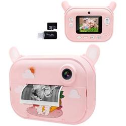 Instant Print Camera for Kids, Girls Zero Ink Print Photo Selfie Video Digital Camera with Paper Film, 3-12 Years Old Children Mini Learning Toy Camera Gifts for Birthday Holiday Travel (Pink)