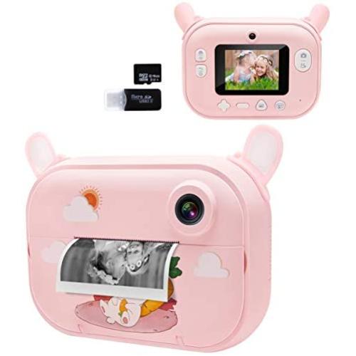 Instant Print Camera for Kids, Girls Zero Ink Print Photo Selfie Video Digital Camera with Paper Film, 3-12 Years Old Children Mini Learning Toy Camera Gifts for Birthday Holiday Travel (Pink)