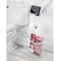 mDesign Free Standing Toilet Paper Holder Stand and Dispenser, with Storage for Tablet, Magazines, Books, Cell Phone While Dispensing 1 Roll - for Bathrooms/Powder Rooms - White