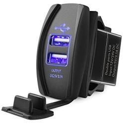 MICTUNING Universal Rocker Style Car USB Charger - with Blue LED Light Dual USB Power Socket for Rocker Switch Panel