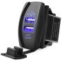 MICTUNING Universal Rocker Style Car USB Charger - with Blue LED Light Dual USB Power Socket for Rocker Switch Panel