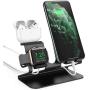 AhaStyle 3 in 1 Charging Stand Dock Aluminum Desktop Holder for Cell Phone, AirPods Pro/AirPods 2/ AirPods and Apple Watch Series 5/4/3/2/1(Black)