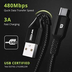 BrexLink USB C Fast Charging Cable(3A), USB C to USB A Charger (6.6ft/2 Pack), Nylon Braided Fast Charging Cord for Samsung Galaxy S10 S9 S8 Note 9, Pixel, LG V30 G6(Black)