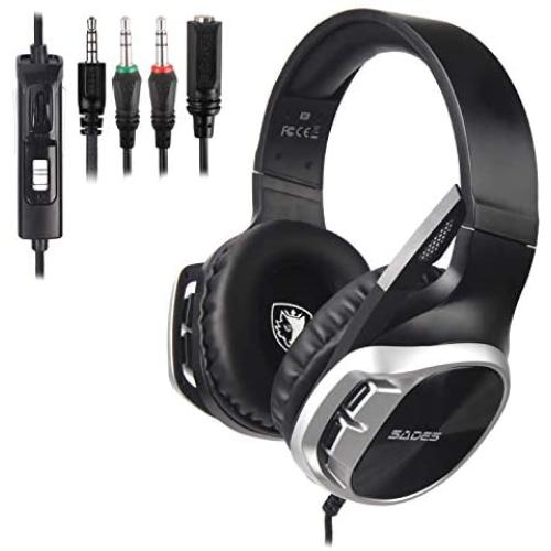 SADES R17 Gaming Headset for PS4 Controller,Xbox One,PC,Laptop,Mac,Tablet,Smartphone,Over Ear Noise-canceling Gaming Headphones with Mic for Nintendo Switch Games(Black&Silver)