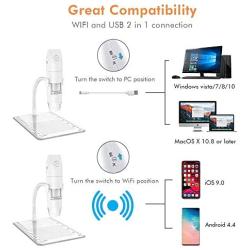 SKYBASIC Wireless Digital Microscope, Mini Pocket Handheld USB 50x to 1000x Magnification Camera 1080P FHD 2.0 MP 8 LED WiFi Endoscope Compatible with Android Smartphone, iPhone, Tablet, Windows Mac