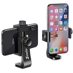 Zeadio Tripod Smartphone Mount, Cell Phone Holder Adapter, Selfie Stick Monopod Adjustable Clamp, Vertical and Horizontal Swivel Bracket, Fits for iPhone, Samsung, Huawei and All Phones