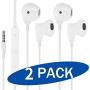 (2 Pack) Wired Earphones Stereo Sound in-Ear Earbuds with 3.5mm Headphones Plug Microphone Volume Control for Sports Workout Compatible with Cell Phones Tablets Laptops