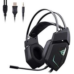 Gaming Headset,GAKOV MV3 USB PC Gaming Headphones Super Bass Noise Cancelling Over Ear Earphones with Mic-Phone and Colorful Breath Light for Xbox One,PS4, PC, PS Vita, Smart Phone -Classic Black