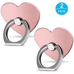 Cellphone Ring Holder Finger Kickstand (2 Pack) - ifab 360° Rotation/Sturdy/Reusable/Grip/Stand/Universal - Compatible with All Smartphones - Rose Gold Heart