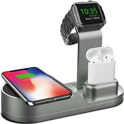 Deszon Wireless Charger Designed for Apple Watch Stand Compatible with Apple Watch Series 5 4 3 2 1, AirPods Pro Airpods and iPhone SE 11 11 pro 11 Pro Max Xs X Max XR X 8 8P(No Adapter)MidnightGreen