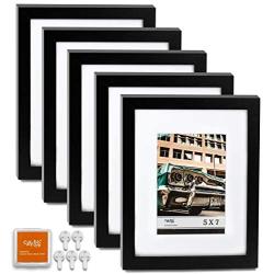 CAVEPOP 8x10 Black Picture Frame with Mat Set of 5, Made to Display 8x10” Without Mat, 5x7 with Mat - Large Wall Hanging Photo Frames, Collage Picture Frame Sets