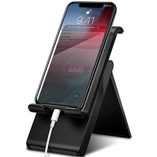 Cell Phone Stand，SAIJI Adjustable Foldable Portable Holder Cradle，Phone Dock for Desk Table，Compatible with Phone 11 Pro xs xr x se 8，All Android Smartphones-Black