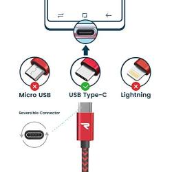 RAMPOW Short USB C Cable 0.65ft, 3A Fast Charging USB Cable C, Braided USB Type C Charger Compatible Samsung Galaxy S20/S10/S9/S8/Galaxy Note 9, LG V20/G5/G6, Sony and More - Red