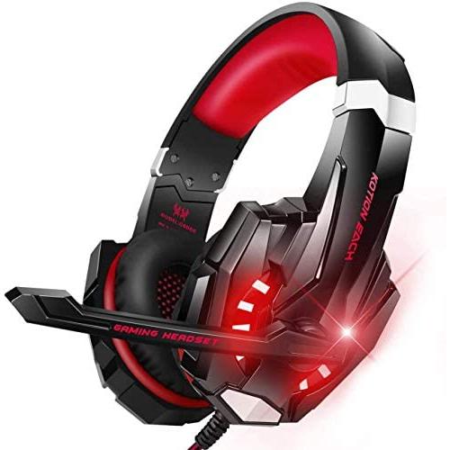 BENGOO G9000 Updated Stereo Gaming Headset for PS4, PC, Xbox One Controller, Noise Cancelling Over Ear Headphones with Mic, LED Light, Bass Surround, Soft Memory Earmuffs for Laptop - Red