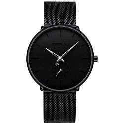 Mens Watches Ultra-Thin Minimalist Waterproof - Fashion Wrist Watch for Men Unisex Dress with Stainless Steel Mesh Band