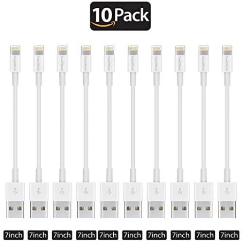 Short Lighting Cable,FEEL2NICE 10 Pack 7-Inch iPhone Cord Data Sync USB Portable Fast Charger for iPhone X XS Max XR / 8/8 Plus / 7/7 Plus / 6/6 Plus / 5S / iPad/iPod, White