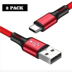 USB C Charging Cable Fast Charge USB to USB C Nylon Braided Fast Charging Sync Cord for Mobile Phones, Compatible Samsung Galaxy S10e S9 S8 Plus,Note 9 8, LG G7 V30S V35 THINQ V30 G6 -2 PACK Red