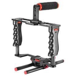 Neewer Film Movie Making Camera Video Cage Kit Includes: (1)Video Cage(1)Top Handle Grip(1)Shoe Mount(2)15mm Rod for Canon Nikon Sony and Other DSLR Cameras,Mount Follow Focus,Matte Box (Red+Black)