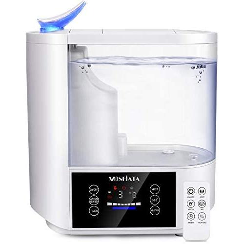 MOSFiATA 5L Top Fill Warm and Cool Mist Humidifier 360° Rotating Anion Ultrasonic Humidifier for Large Room, Baby Room with Remote and Timer, 6 Levels Humidity Monitor, 16-40H LED Touch Air Humidifier