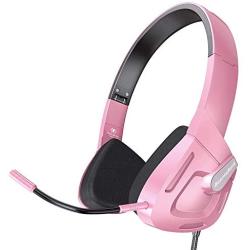 Gaming Headset with Microphone Compatible for PC PSP PS4 Mac Laptop, iKiKin Over Ear Gaming Headphones Noise Canceling Foldable Headphones with Surround Sound Stereo for Kids Adults (Pink)